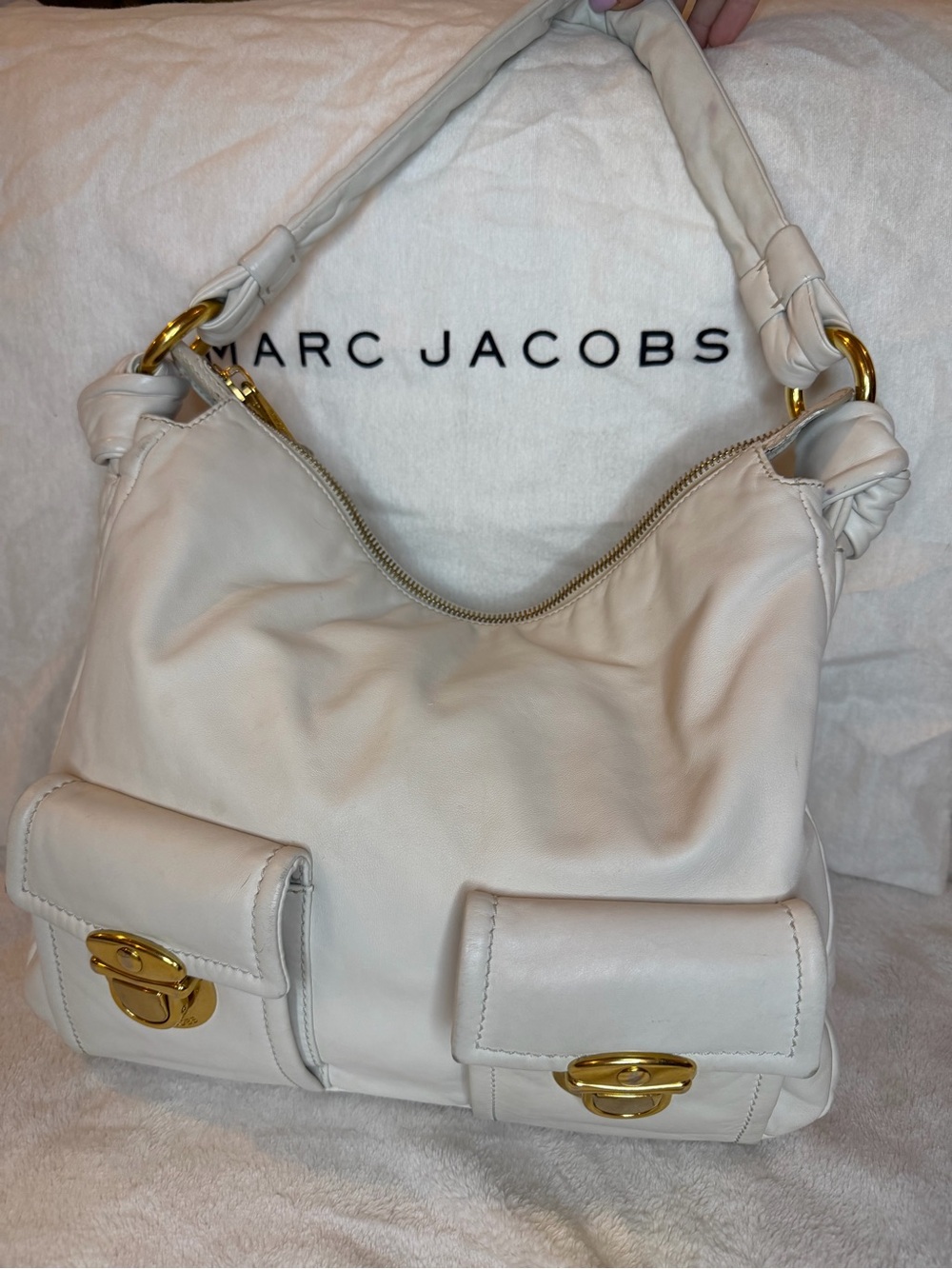Vintage Marc Jacobs Blake Hobo Cream Leather Gold Hardware Y2K Made in Italy